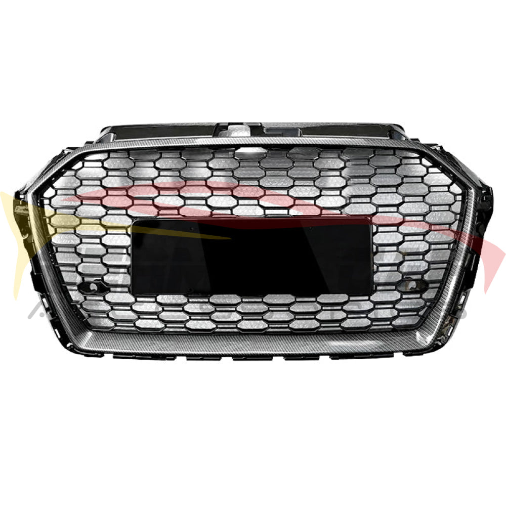 2017-2020 Audi Rs3 Style Honeycomb Grille | 8V.5 A3/S3 Carbon Fiber Frame Black Mesh Front Grilles