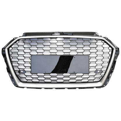 2017-2020 Audi Rs3 Style Honeycomb Grille | 8V.5 A3/S3 Silver Frame Black Mesh Front Grilles