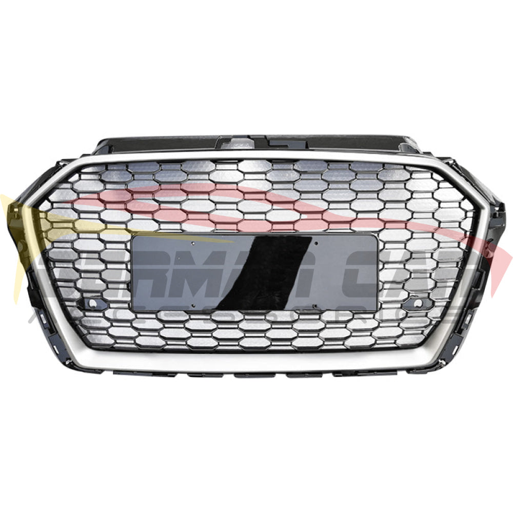 2017-2020 Audi Rs3 Style Honeycomb Grille | 8V.5 A3/S3 Silver Frame Black Mesh Front Grilles