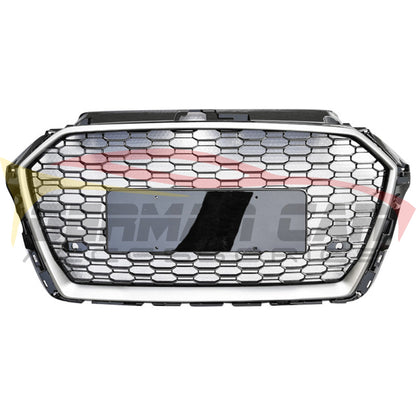 2017-2020 Audi Rs3 Style Honeycomb Grille | 8V.5 A3/S3 Silver Frame Black Mesh Front Grilles