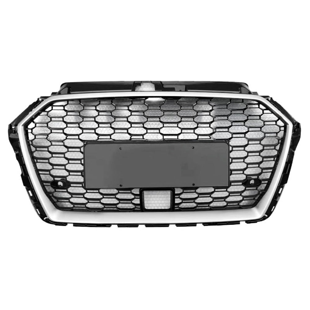 2017-2020 Audi Rs3 Style Honeycomb Grille | 8V.5 A3/S3 Silver Frame Black Mesh With Acc Front