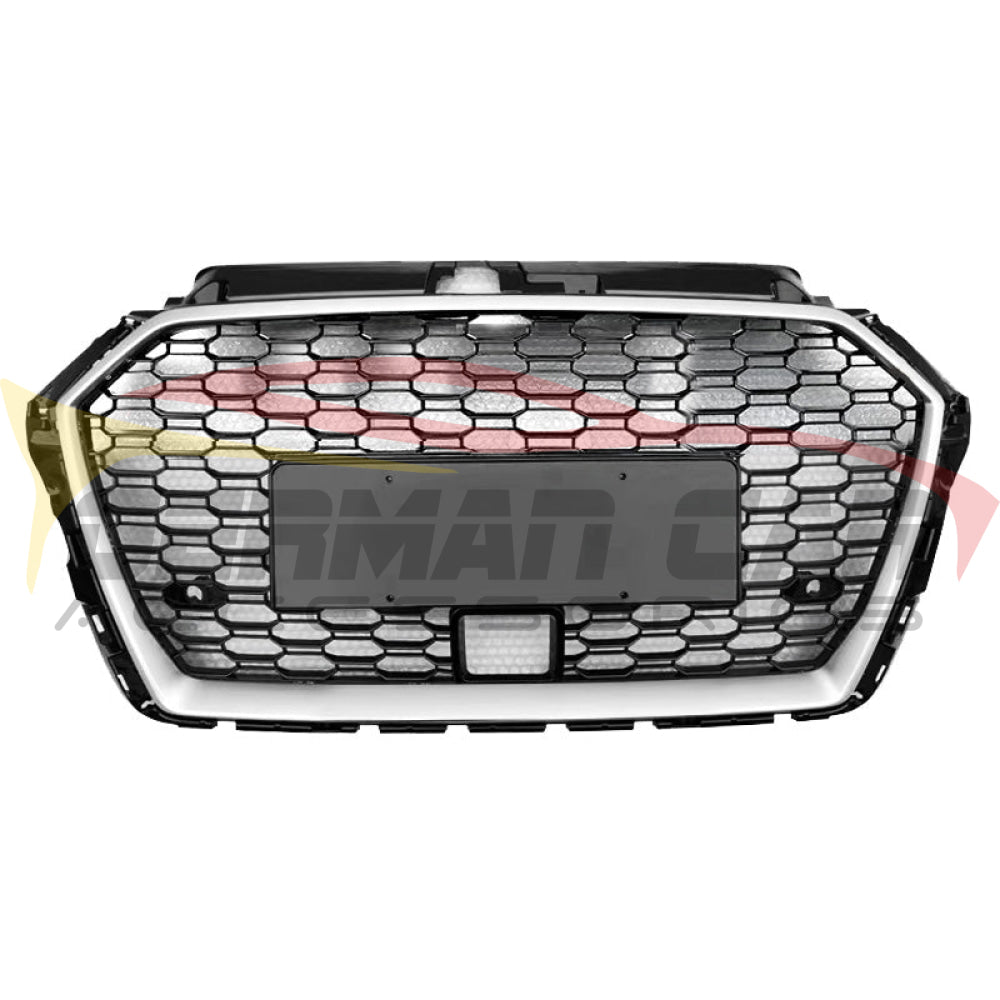 2017-2020 Audi Rs3 Style Honeycomb Grille | 8V.5 A3/S3 Silver Frame Black Mesh With Acc Front