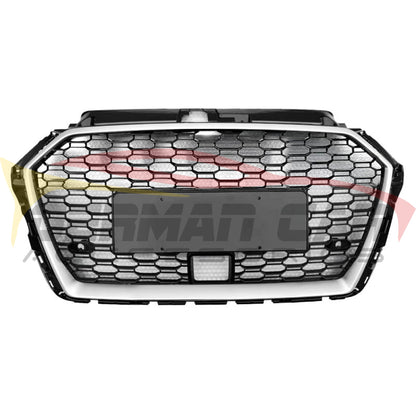 2017-2020 Audi Rs3 Style Honeycomb Grille | 8V.5 A3/S3 Silver Frame Black Mesh With Acc Front