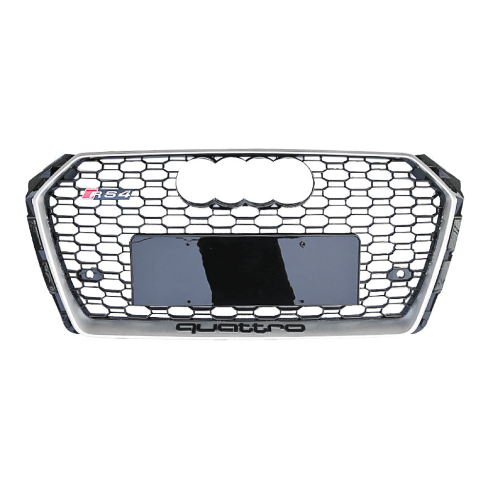 2017-2020 Audi Rs4 Honeycomb Grille | B9 A4/s4 Silver Frame Black Net With Emblem / Yes Front Camera