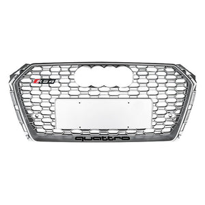 2017-2020 Audi Rs4 Honeycomb Grille | B9 A4/s4 Silver Frame Net With Emblem / Yes Front Camera