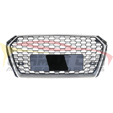 2017-2020 Audi Rs4 Style Honeycomb Grille | B9 A4/S4 Silver Frame Black Mesh / Yes Front Camera