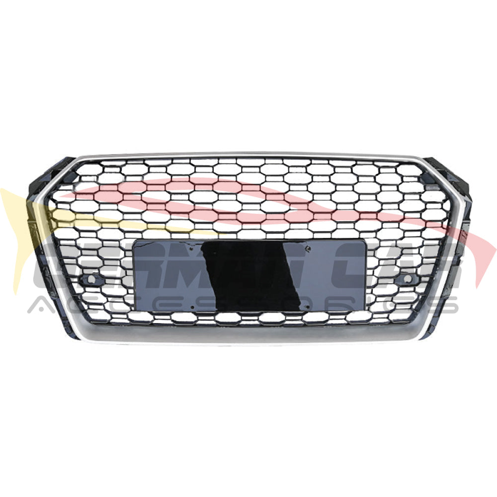 2017-2020 Audi Rs4 Style Honeycomb Grille | B9 A4/S4 Silver Frame Black Mesh / Yes Front Camera