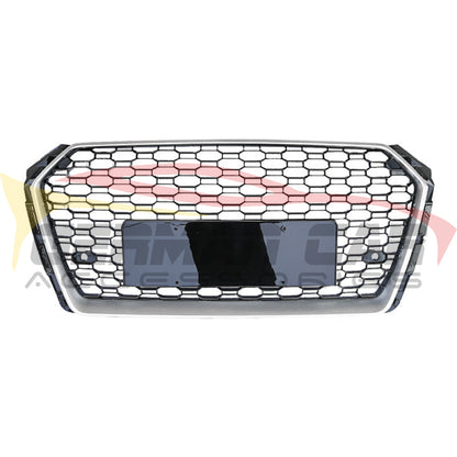 2017-2020 Audi Rs4 Style Honeycomb Grille | B9 A4/S4 Silver Frame Black Mesh / Yes Front Camera