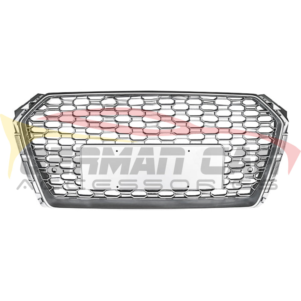 2017-2020 Audi Rs4 Style Honeycomb Grille | B9 A4/S4 Silver Frame Mesh / Yes Front Camera Grilles