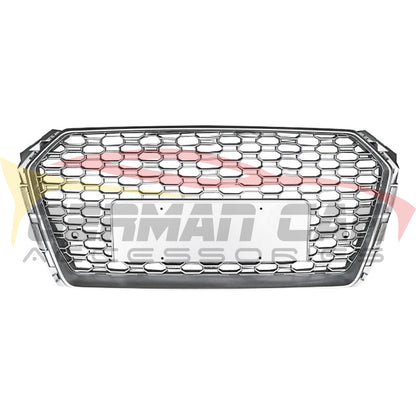 2017-2020 Audi Rs4 Style Honeycomb Grille | B9 A4/S4 Silver Frame Mesh / Yes Front Camera Grilles