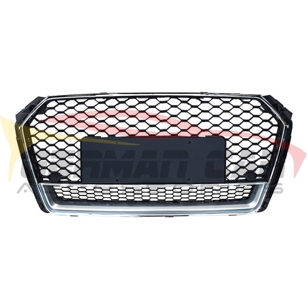 2017-2020 Audi Rs4 Style Honeycomb Grille With Lower Mesh | B9 A4/S4 Chrome Silver Frame Black /