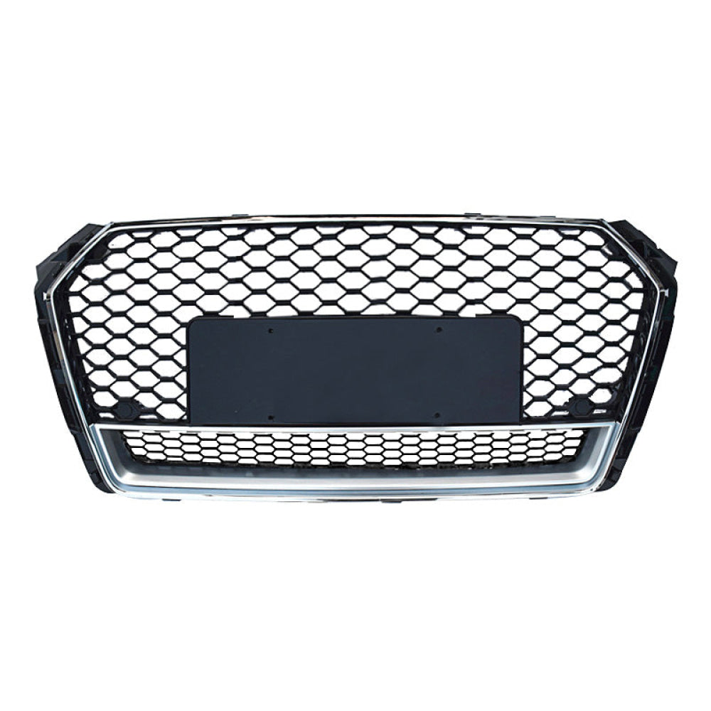 2017-2020 Audi Rs4 Style Honeycomb Grille With Lower Mesh | B9 A4/S4 Chrome Silver Frame Black /