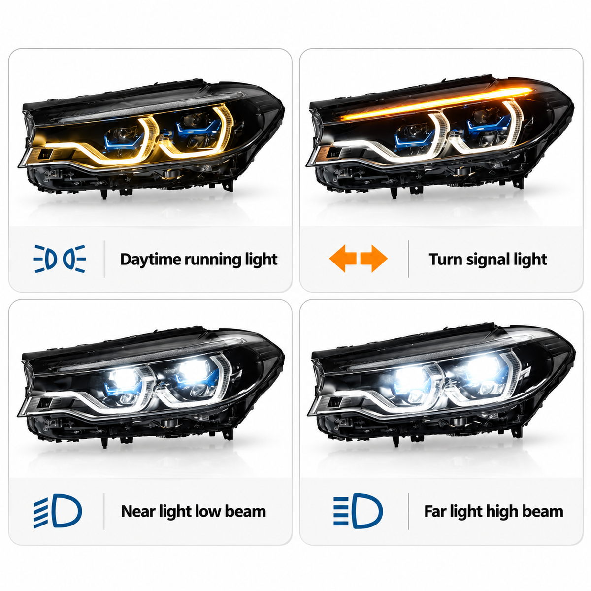 2017-2020 BMW 5-Series/M5 Yellow-White DRL Ikon Style LED Headlights | G30/F90 Pre-LCI