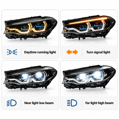 2017-2020 BMW 5-Series/M5 Yellow-White DRL Ikon Style LED Headlights | G30/F90 Pre-LCI