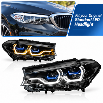 2017-2020 BMW 5-Series/M5 Yellow-White DRL Ikon Style LED Headlights | G30/F90 Pre-LCI