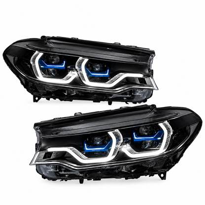 2017-2020 BMW 5-Series/M5 Yellow-White DRL Ikon Style LED Headlights | G30/F90 Pre-LCI