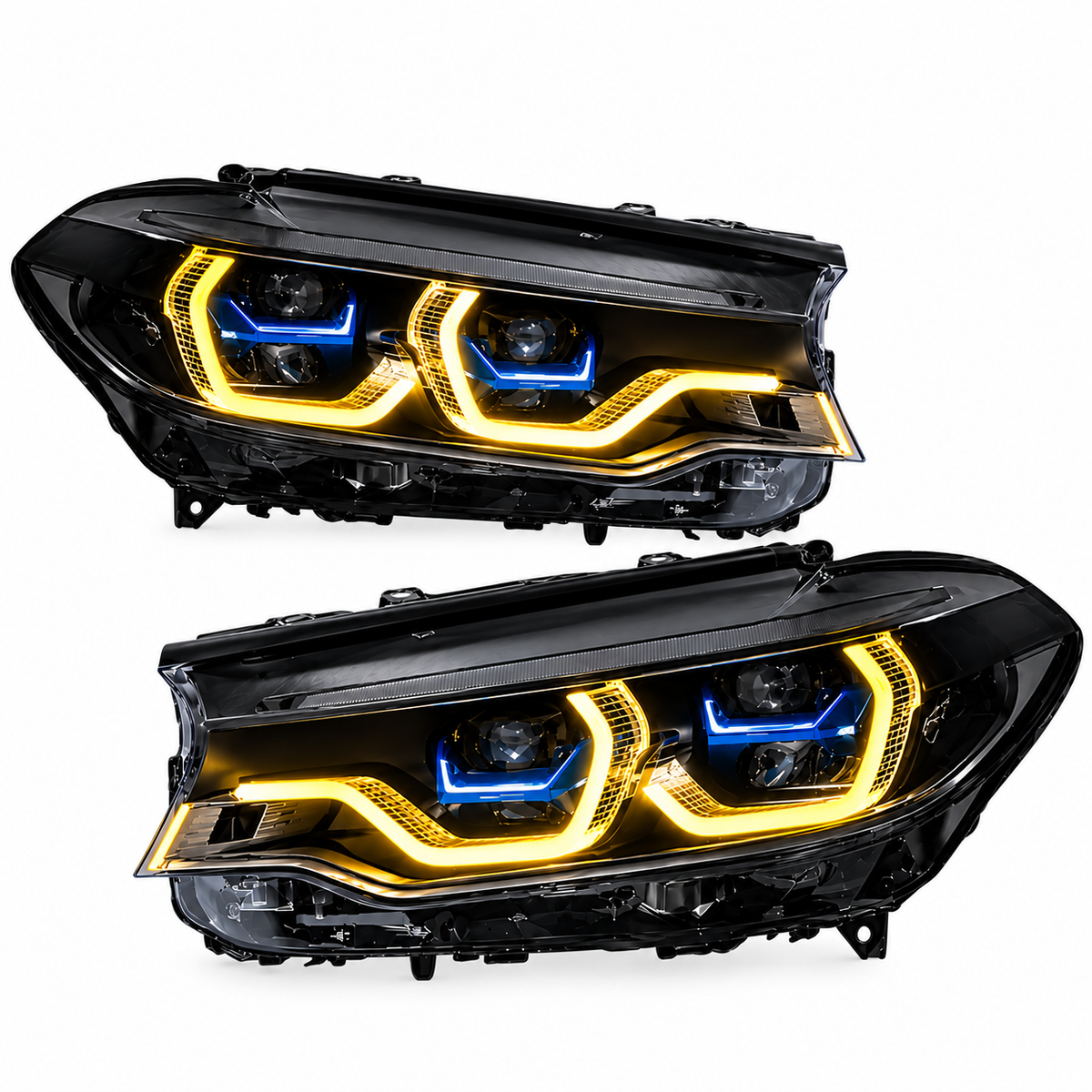 2017-2020 BMW 5-Series/M5 Yellow-White DRL Ikon Style LED Headlights | G30/F90 Pre-LCI