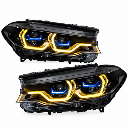 2017-2020 BMW 5-Series/M5 Yellow-White DRL Ikon Style LED Headlights | G30/F90 Pre-LCI