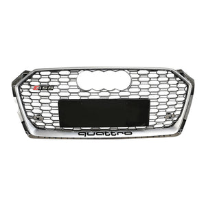 2018-2019 Audi Rs5 Honeycomb Grille | B9 A5/s5 Silver Frame Net With Emblem / Yes Front Camera