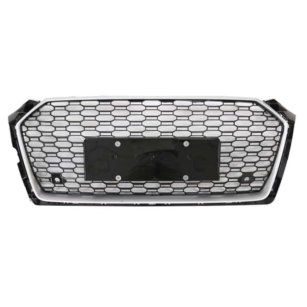 2018-2019 Audi Rs5 Style Honeycomb Grille | B9 A5/S5 Silver Frame Black Mesh / Yes Front Camera