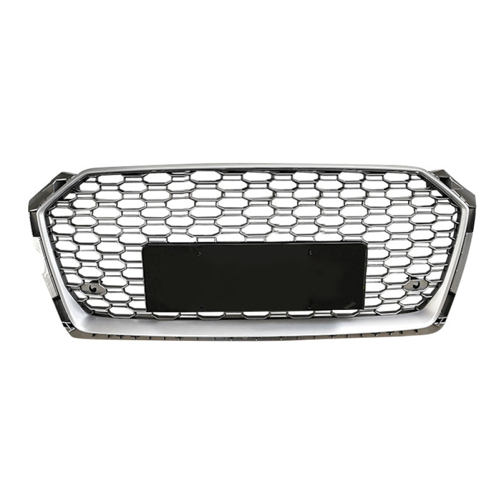 2018-2019 Audi Rs5 Style Honeycomb Grille | B9 A5/S5 Silver Frame Mesh / Yes Front Camera Grilles