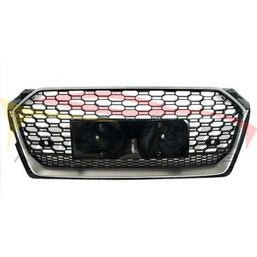 2018-2019 Audi Rs5 Style Honeycomb Grille With Lower Mesh | B9 A5/S5 Silver Frame Black / Yes Front