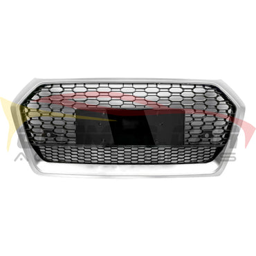 2018-2020 Audi Rsq5 Style Honeycomb Grille | B9 Q5/Sq5 Silver Frame Black Mesh / Yes Front Camera
