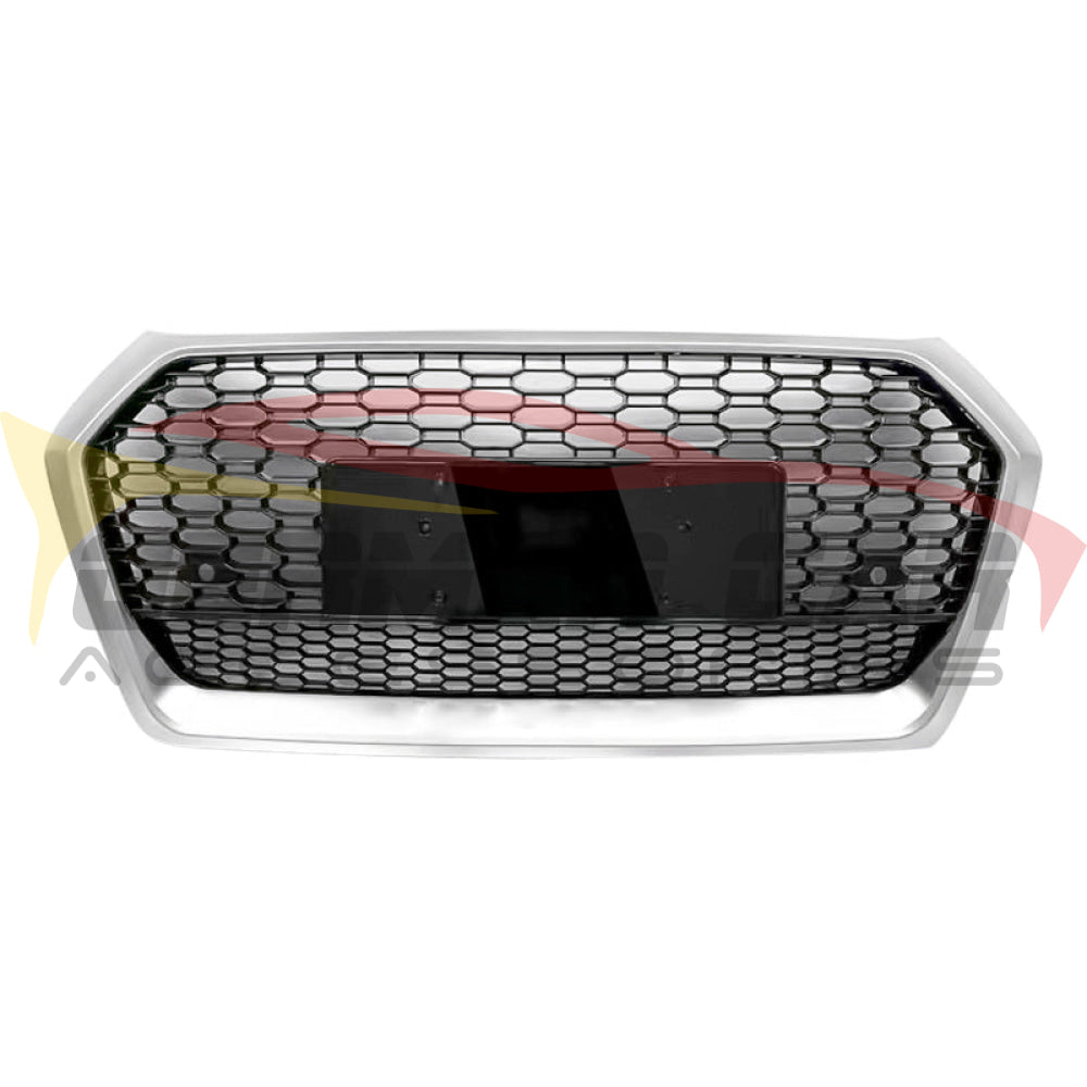 2018-2020 Audi Rsq5 Style Honeycomb Grille | B9 Q5/Sq5 Silver Frame Black Mesh / Yes Front Camera