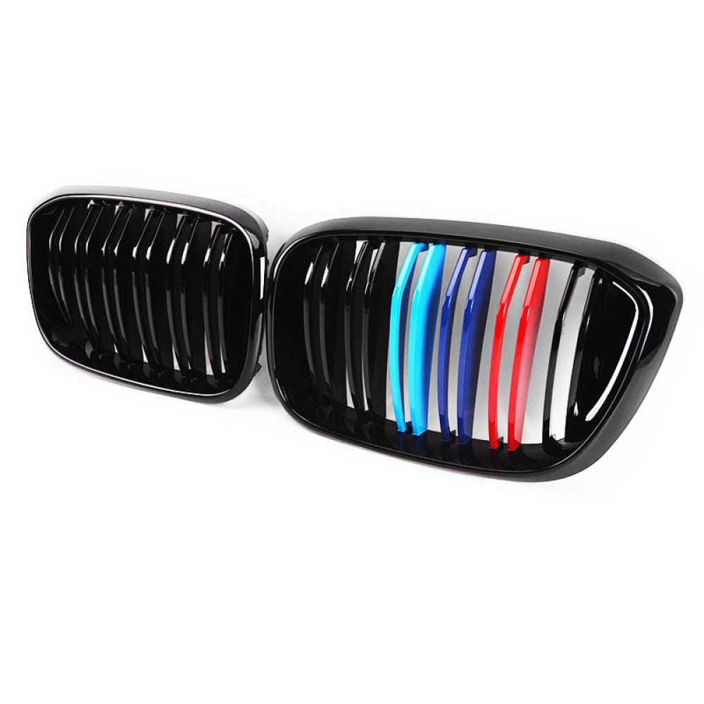 2018+ Bmw X3/x3M/x4/x4M Dual Slat Kidney Grilles | G01/f97/g02/f98 Gloss Black With M Stripe