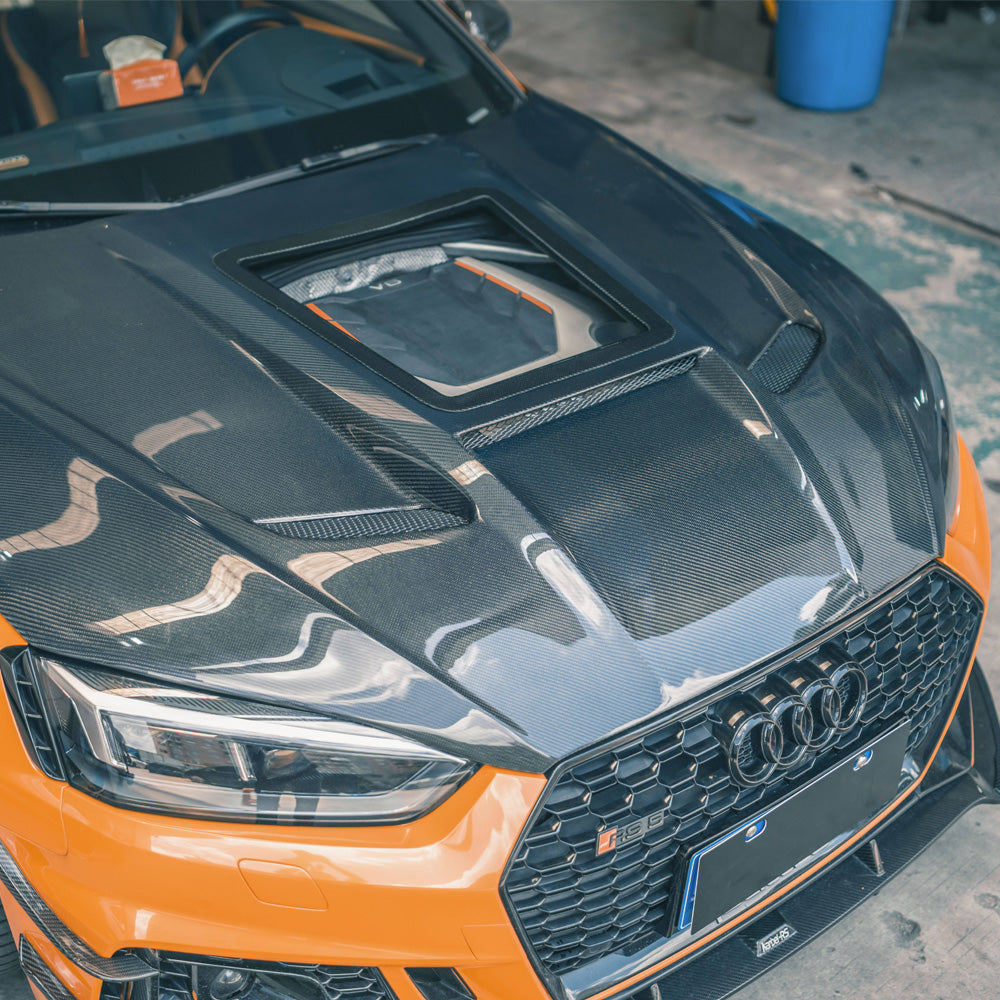 2018-2024 Audi A5/S5/RS5 Glass Engine Cover V3 Carbon Fiber Hood | B9/B9.5