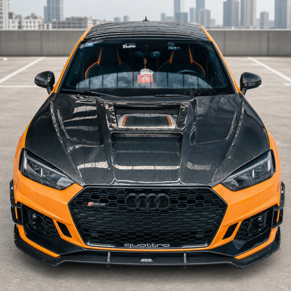 2018-2024 Audi A5/S5/RS5 Glass Engine Cover V3 Carbon Fiber Hood | B9/B9.5