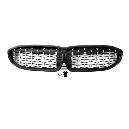 2019+ Bmw 3-Series Diamond Style Kidney Grilles | G20 Gloss Black With Chrome Diamonds