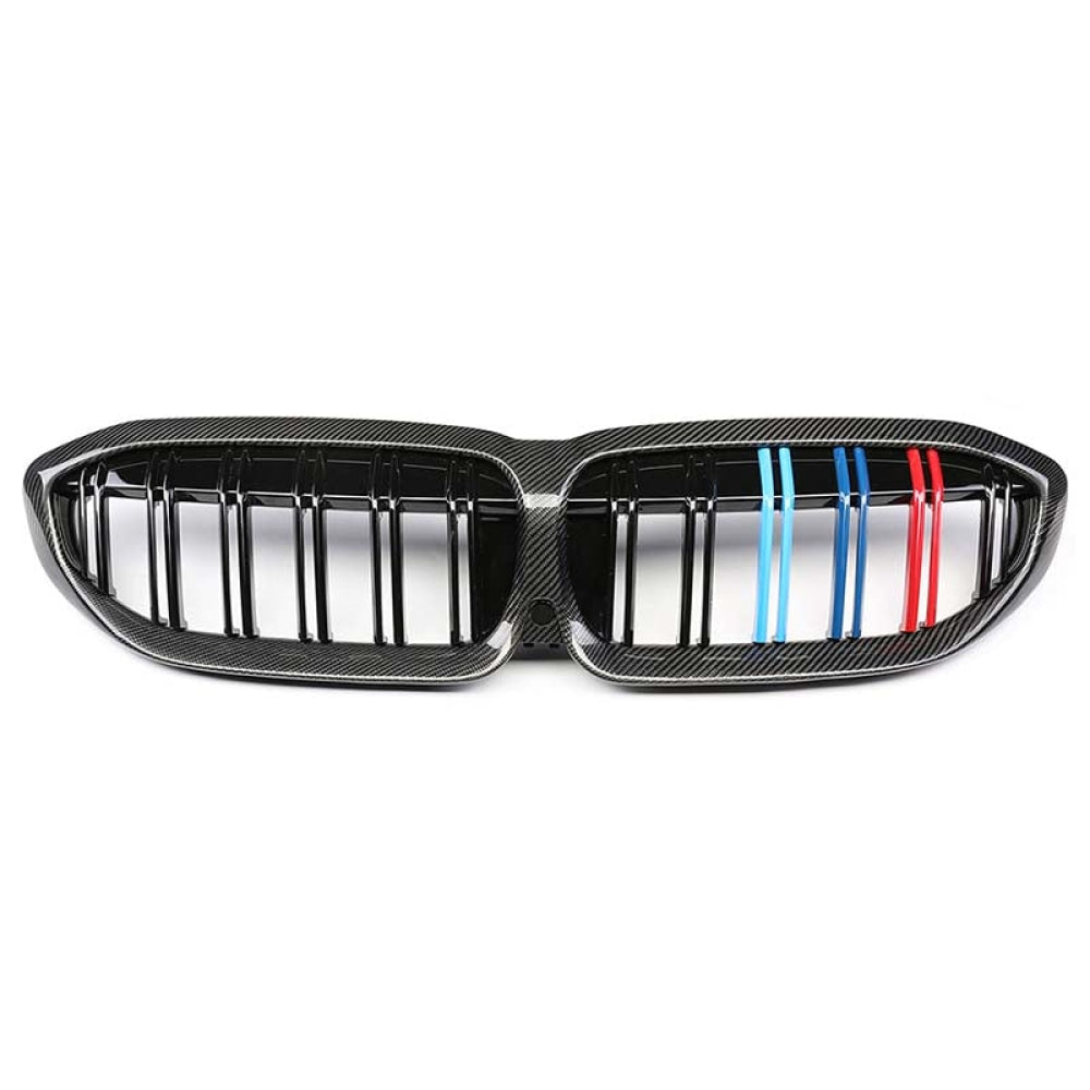 2019+ Bmw 3-Series Dual Slat Kidney Grilles | G20 Carbon Fiber With M Stripe