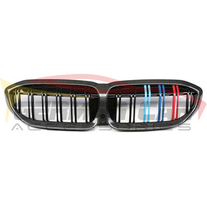 2019+ Bmw 3-Series Dual Slat Kidney Grilles | G20 Carbon Fiber With M Stripe
