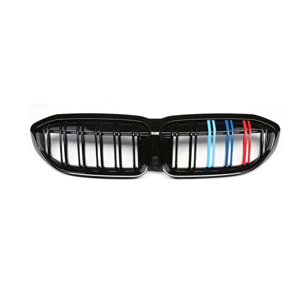 2019+ Bmw 3-Series Dual Slat Kidney Grilles | G20 Gloss Black With M Stripe