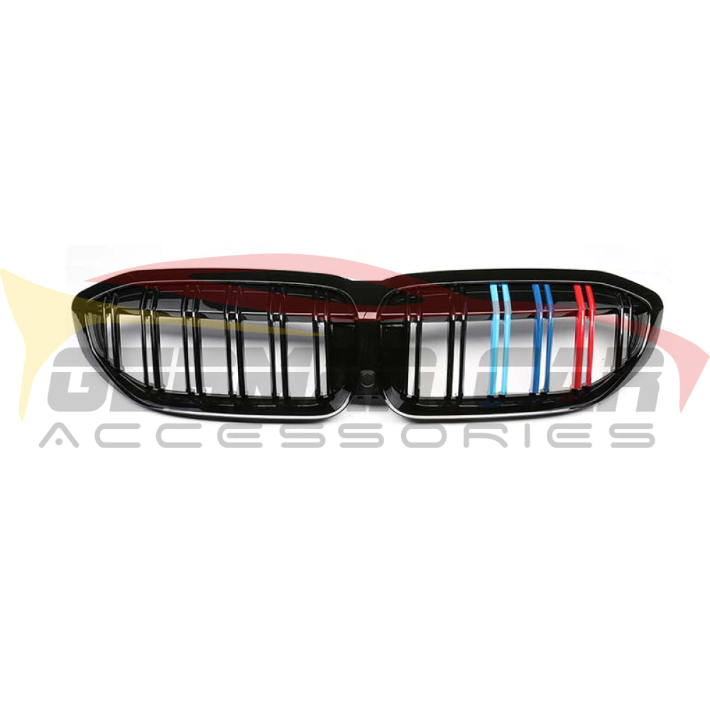 2019+ Bmw 3-Series Dual Slat Kidney Grilles | G20 Gloss Black With M Stripe
