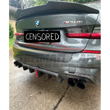 2019-2022 Bmw 3-Series Kb Style 3 Piece Carbon Fiber Rear Diffuser With Led Brake Light | G20 320I