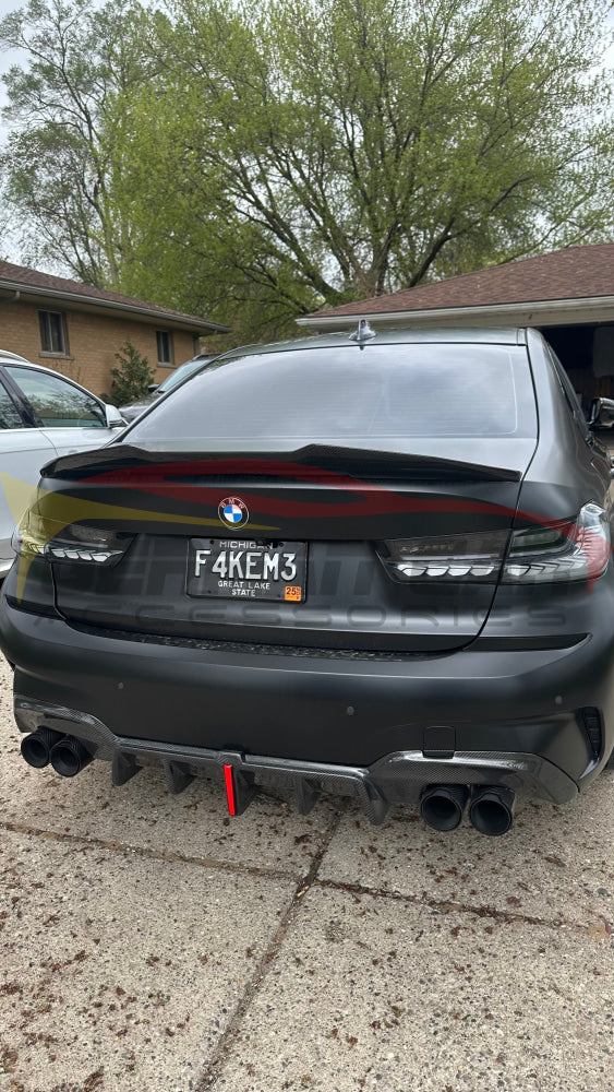 2019-2022 BMW 3-Series KB Style 3 Piece Carbon Fiber Rear Diffuser with LED Brake Light | G20 320i 330i Rear Diffusers