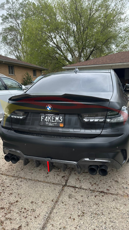 2019-2022 BMW 3-Series KB Style 3 Piece Carbon Fiber Rear Diffuser with LED Brake Light | G20 320i 330i Rear Diffusers