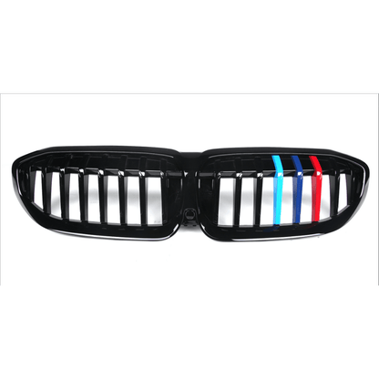 2019+ Bmw 3-Series Single Slat Kidney Grilles | G20 Gloss Black With M Stripe