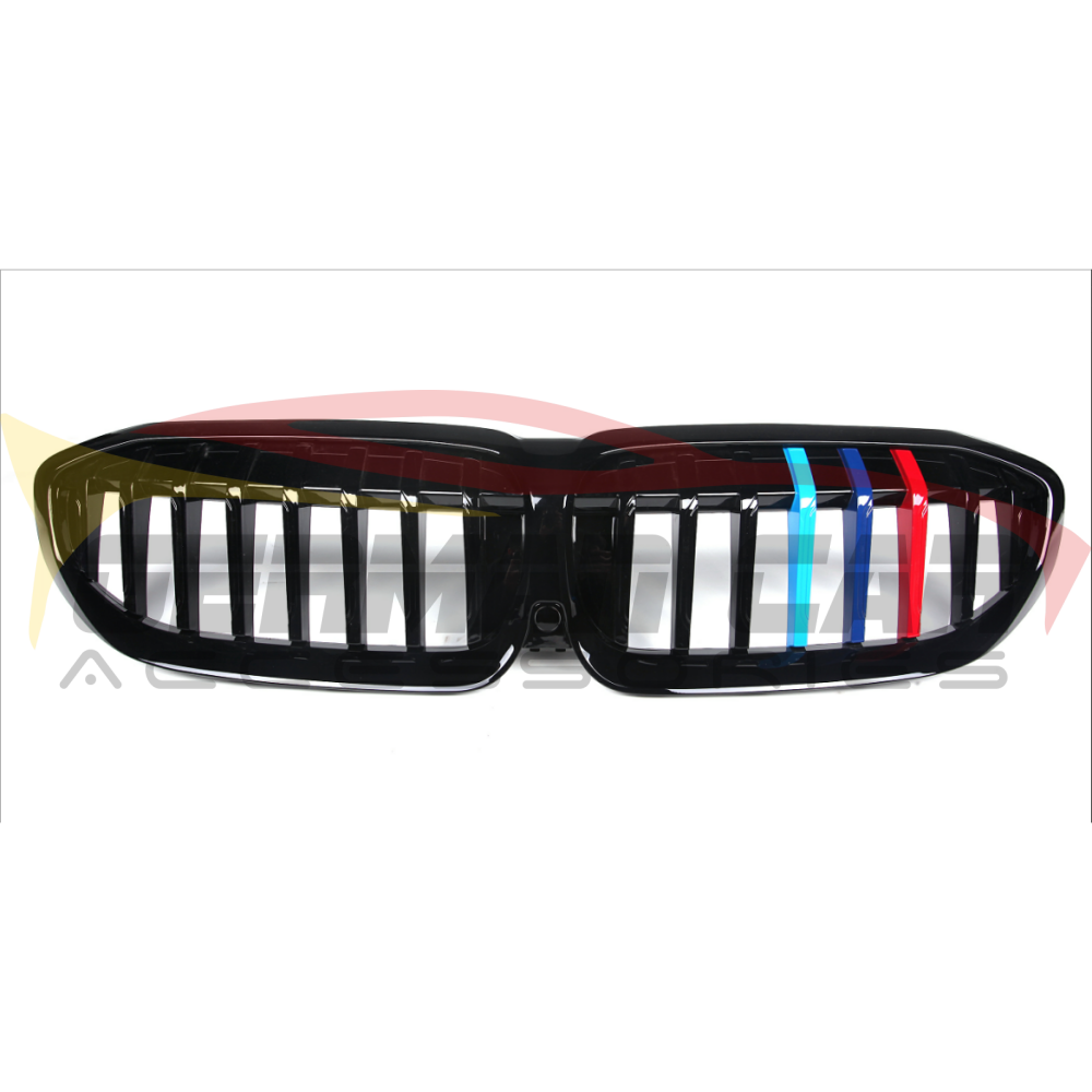 2019+ Bmw 3-Series Single Slat Kidney Grilles | G20 Gloss Black With M Stripe