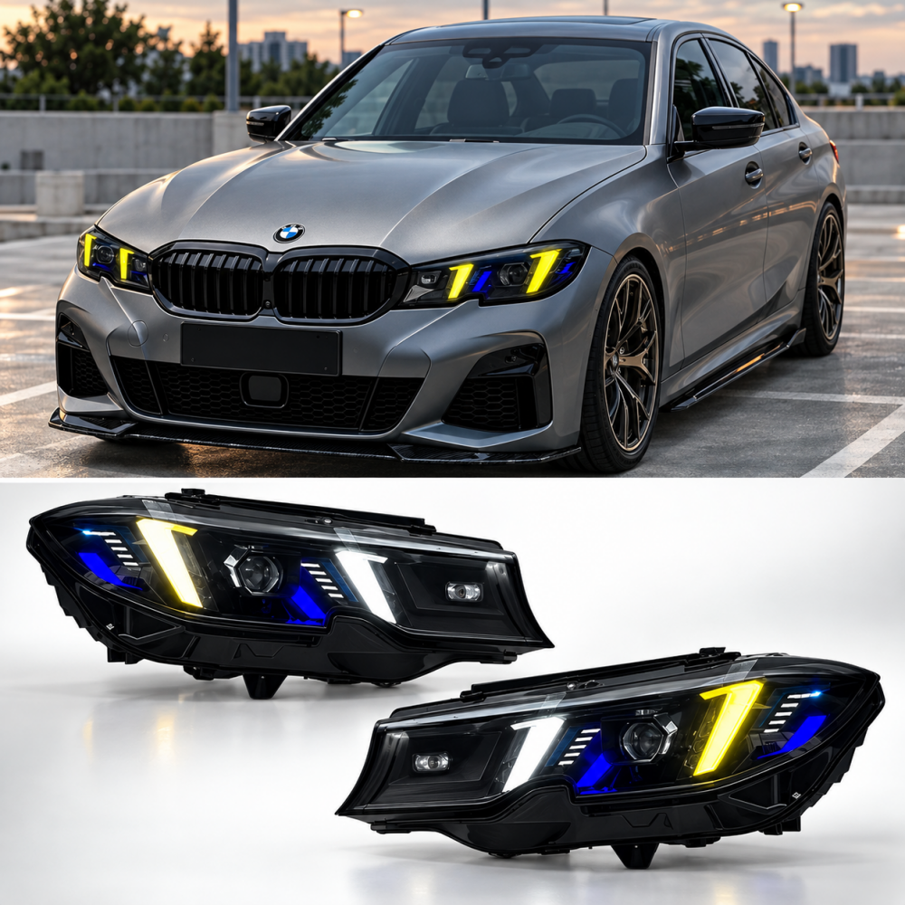 2019-2022 BMW 3-Series Yellow-White DRL Snake Eyes Style Headlights | G20 Pre-LCI - Headlights