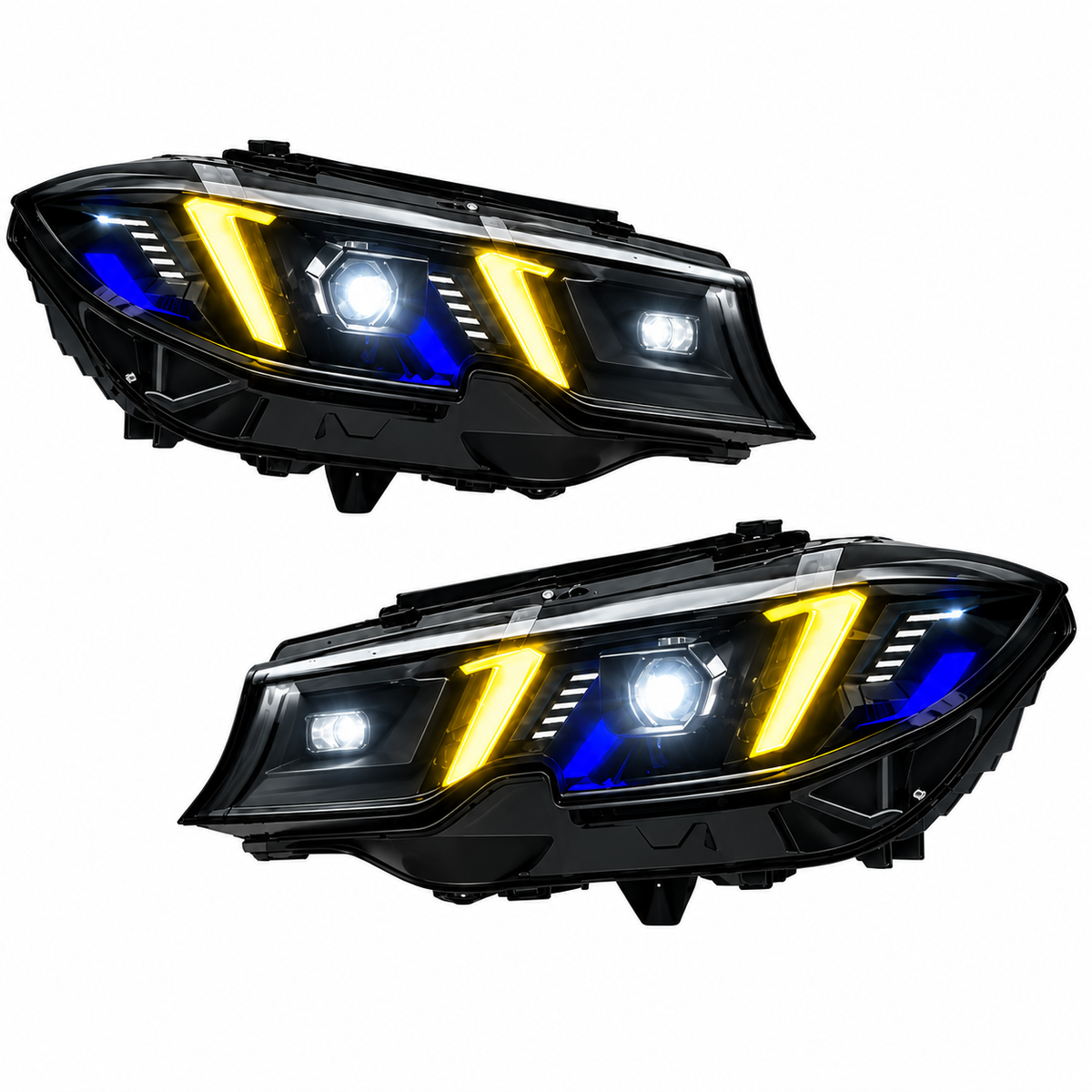 2019-2022 BMW 3-Series Yellow-White DRL Snake Eye Style Headlights | G20 Pre-LCI