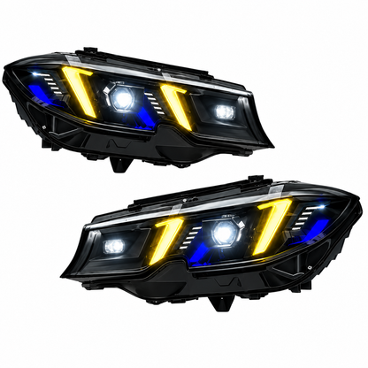 2019-2022 BMW 3-Series Yellow-White DRL Snake Eye Style Headlights | G20 Pre-LCI
