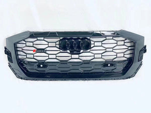2019+ Audi Rsq8 Honeycomb Grille | Q8/Sq8 Black Frame Net With Emblem / Chrome Front Grilles