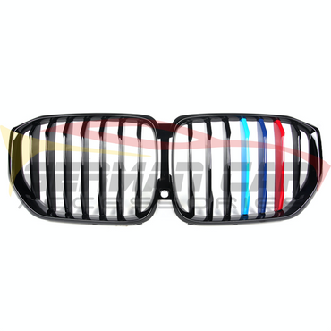 2018+ Bmw X5/x5M Single Slat Kidney Grilles | G05/f95 Gloss Black With M Stripe