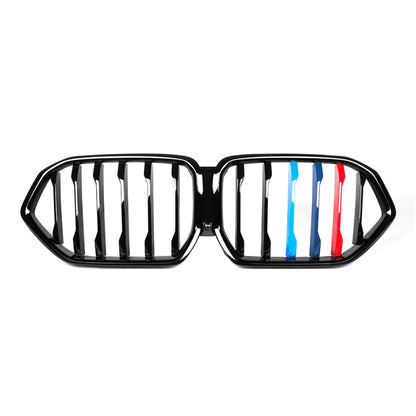 2019+ Bmw X6/X6M Single Slat Kidney Grilles | G06/F96 Gloss Black With M Stripe