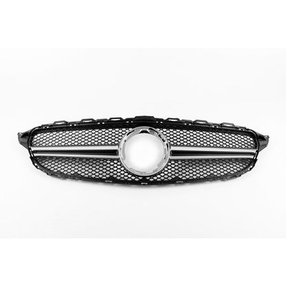 2019+ Mercedes-Benz C-Class Amg Style Front Grille | W205 Chrome Silver / Yes Camera Mercedes Emblem