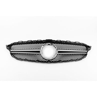 2019+ Mercedes-Benz C-Class Amg Style Front Grille | W205 Chrome Silver / Yes Camera Mercedes Emblem