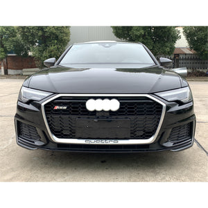 2019+ Audi Rs6 Honeycomb Grille | C8 A6/s6 Silver Frame Black Net With Emblem / Yes Front Camera